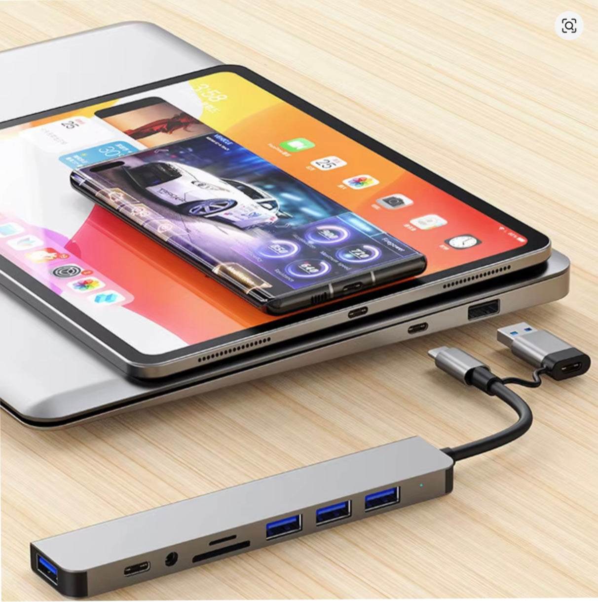 8 in 2 USB +Type C HUB Docking Station with 3.5mm Audio Jack Adapter Micro SD Card Reader Laptop Tablet Phone Disk Converter