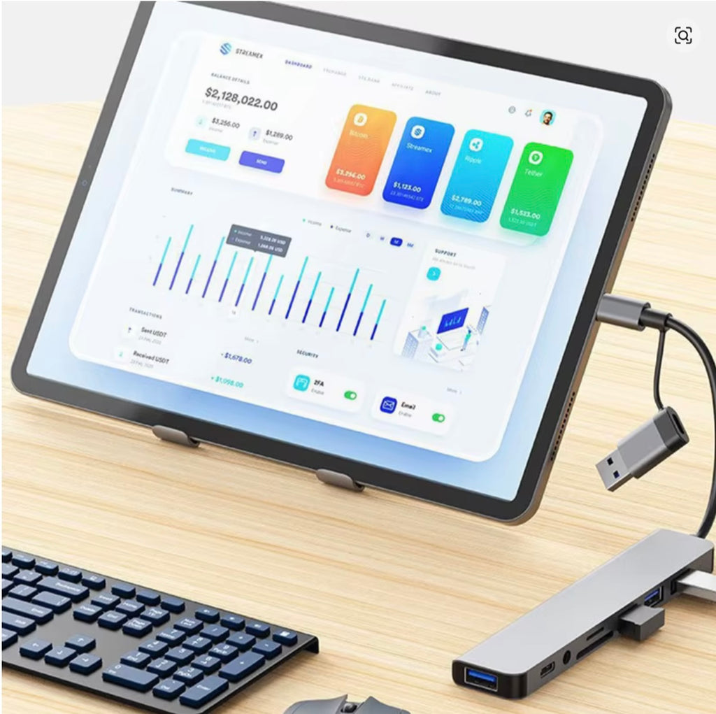 8 in 2 USB +Type C HUB Docking Station with 3.5mm Audio Jack Adapter Micro SD Card Reader Laptop Tablet Phone Disk Converter