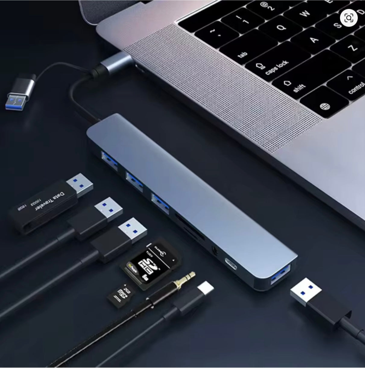 8 in 2 USB +Type C HUB Docking Station with 3.5mm Audio Jack Adapter Micro SD Card Reader Laptop Tablet Phone Disk Converter