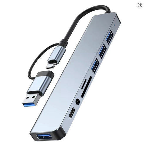 8 in 2 USB +Type C HUB Docking Station with 3.5mm Audio Jack Adapter Micro SD Card Reader Laptop Tablet Phone Disk Converter