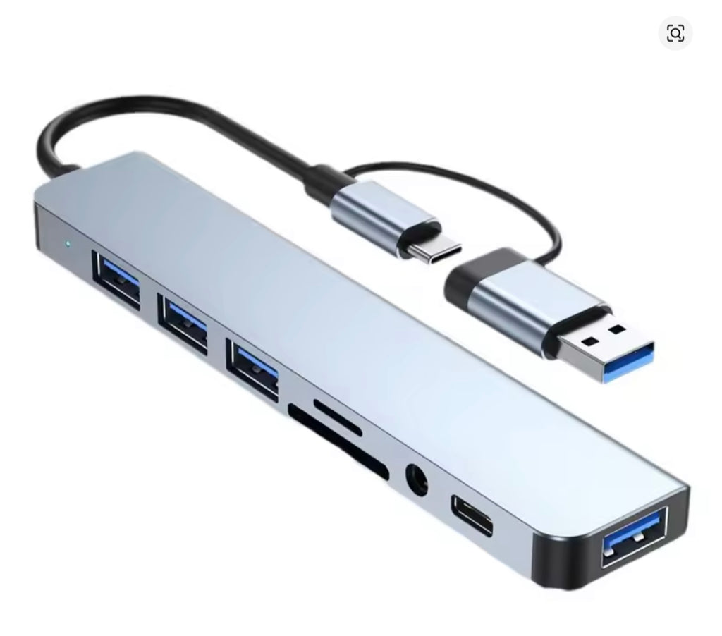 8 in 2 USB +Type C HUB Docking Station with 3.5mm Audio Jack Adapter Micro SD Card Reader Laptop Tablet Phone Disk Converter